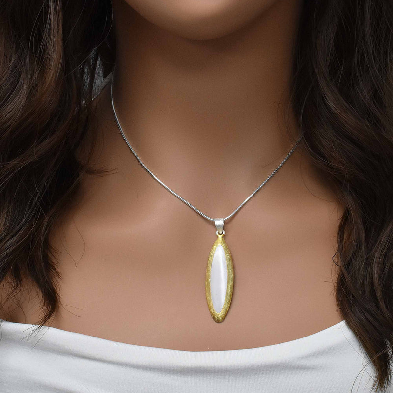 Gold Plated 925 Sterling Silver Matte Finish Cat Eye Shape Pearl Pendant - SPP00008PNK