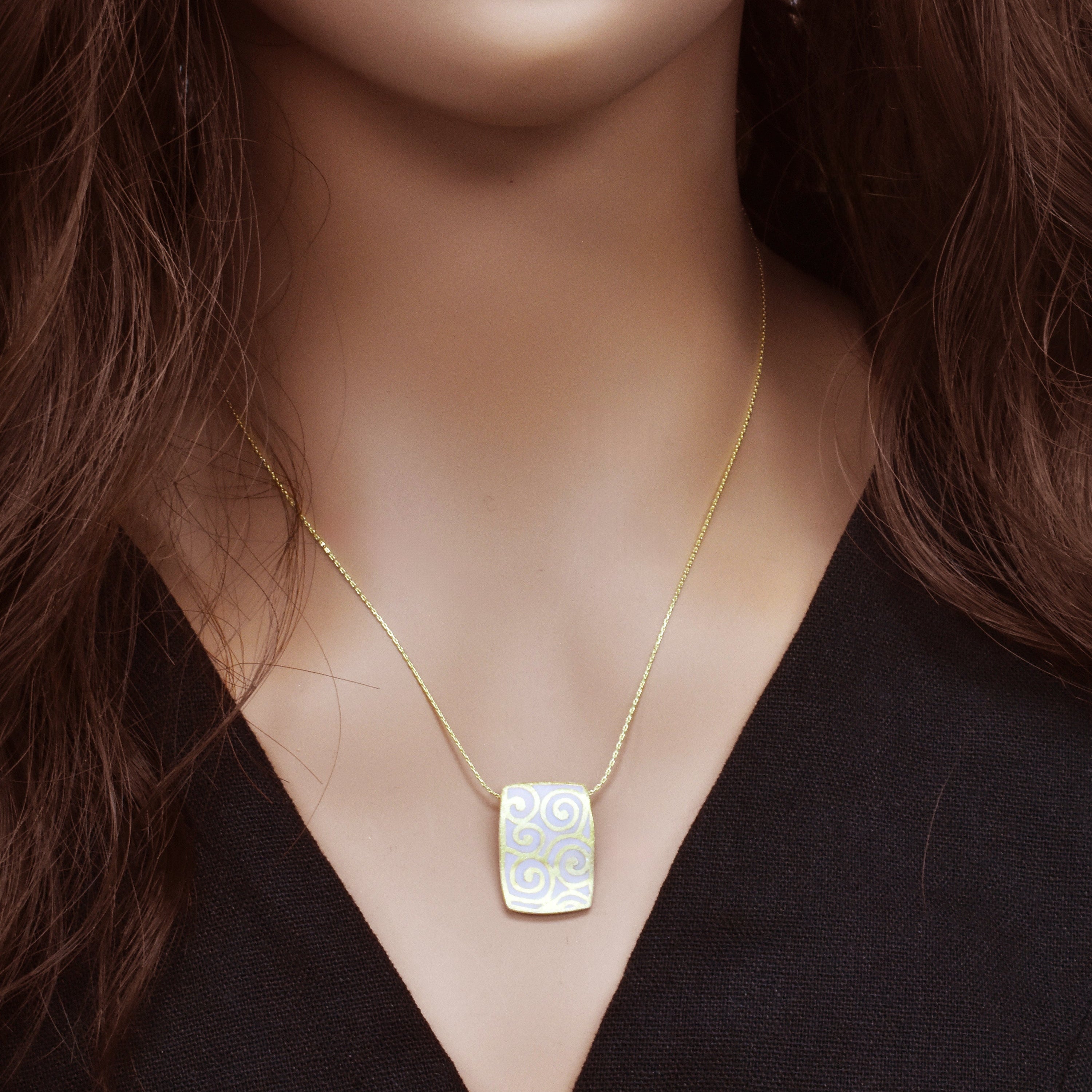 Clearance-925 Sterling Silver Matte Finish Enamel Gold Filigree Design Pendant - SPP00013