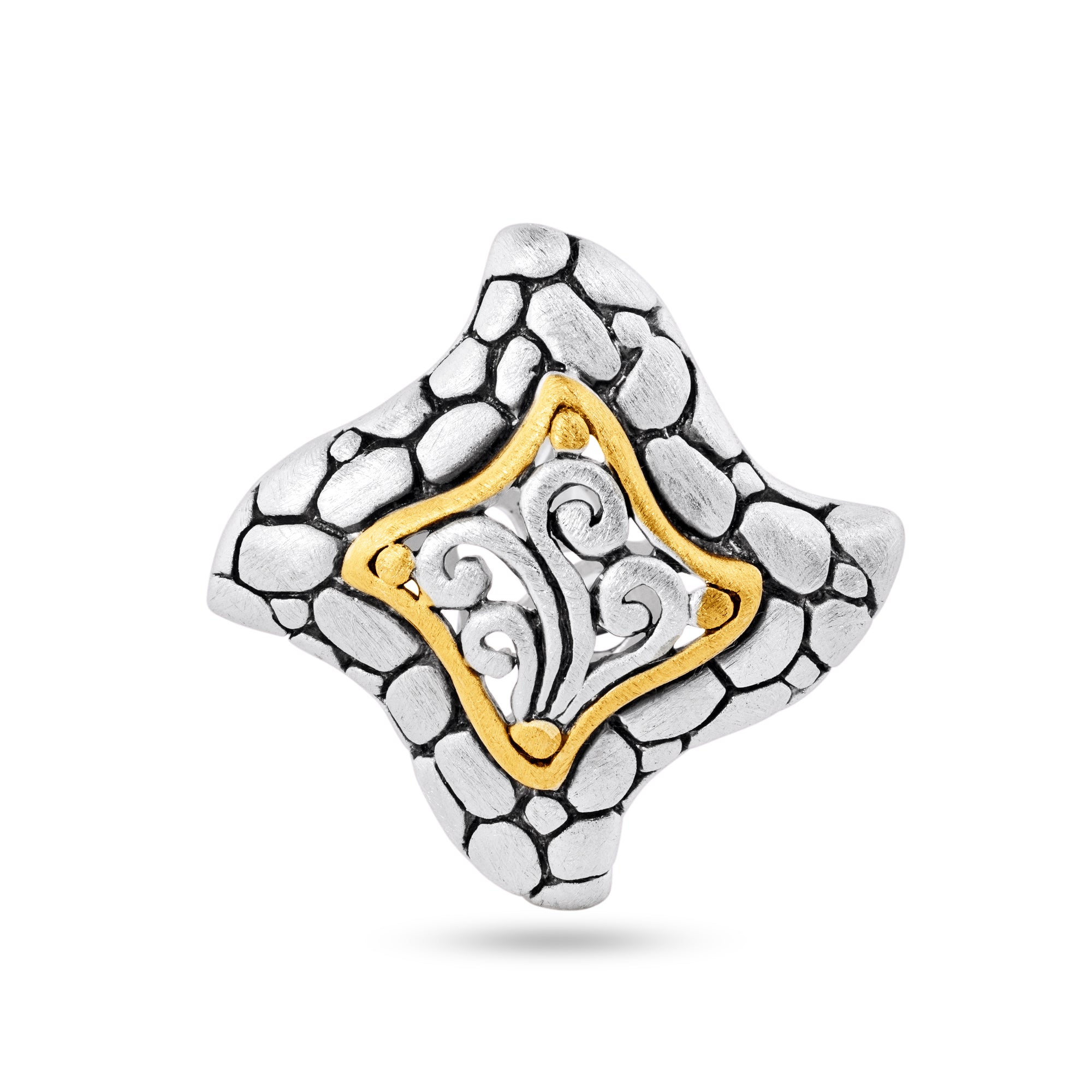 Clearance-Sterling Silver Matte Finish 2 Toned Rock Design Pendant - SPP00018