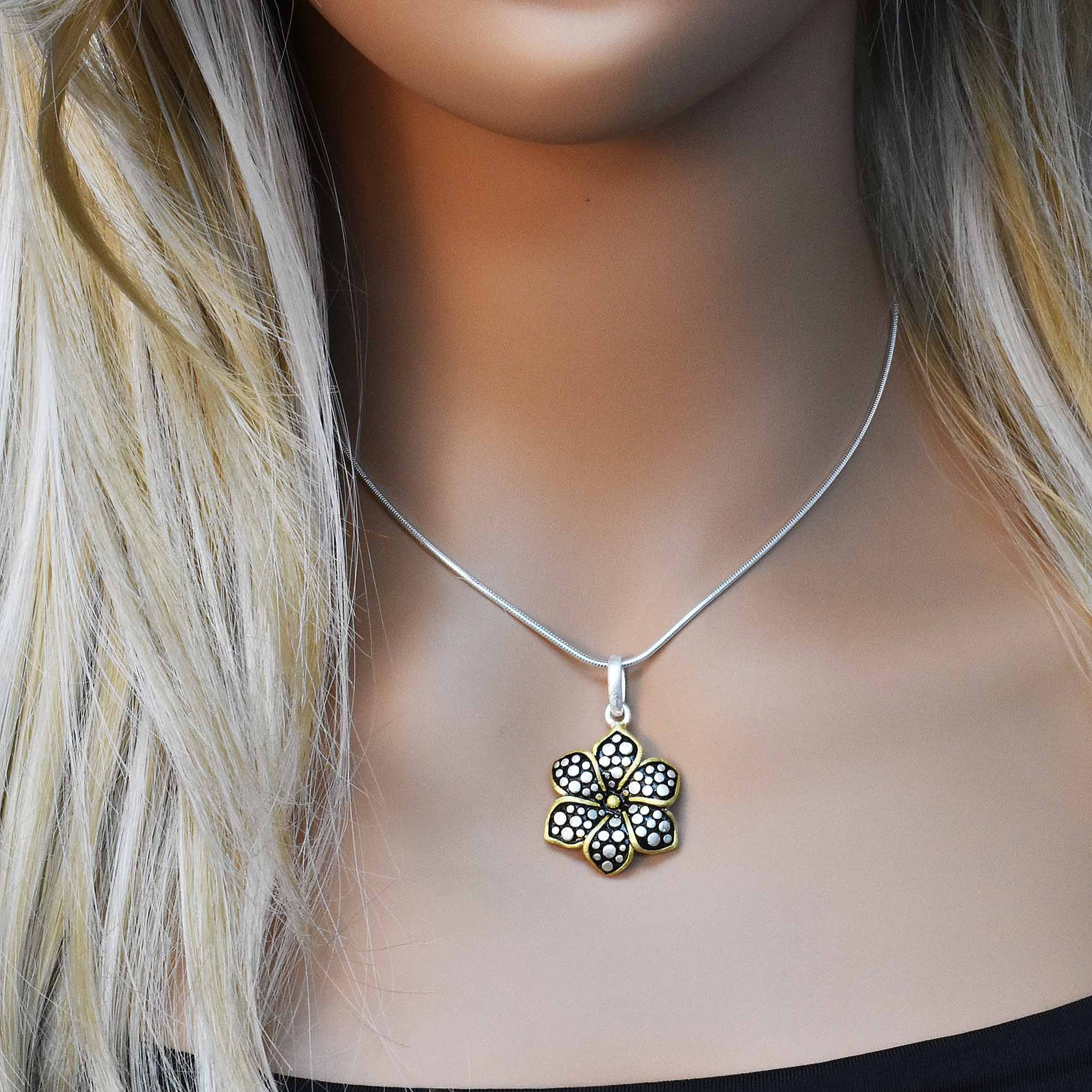 Clearance-Sterling Silver Matte Finish 2 Toned Flower Pendant - SPP00019