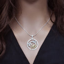 Clearance-Sterling Silver Matte Finish 2 Toned Open Disc Fish Design Pendant - SPP00024