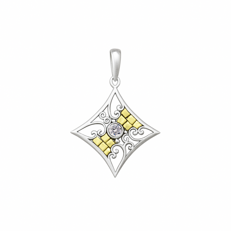 Liquidación - Colgante de plata de ley con acabado mate, bicolor, forma de diamante y circonita central - SPP00026