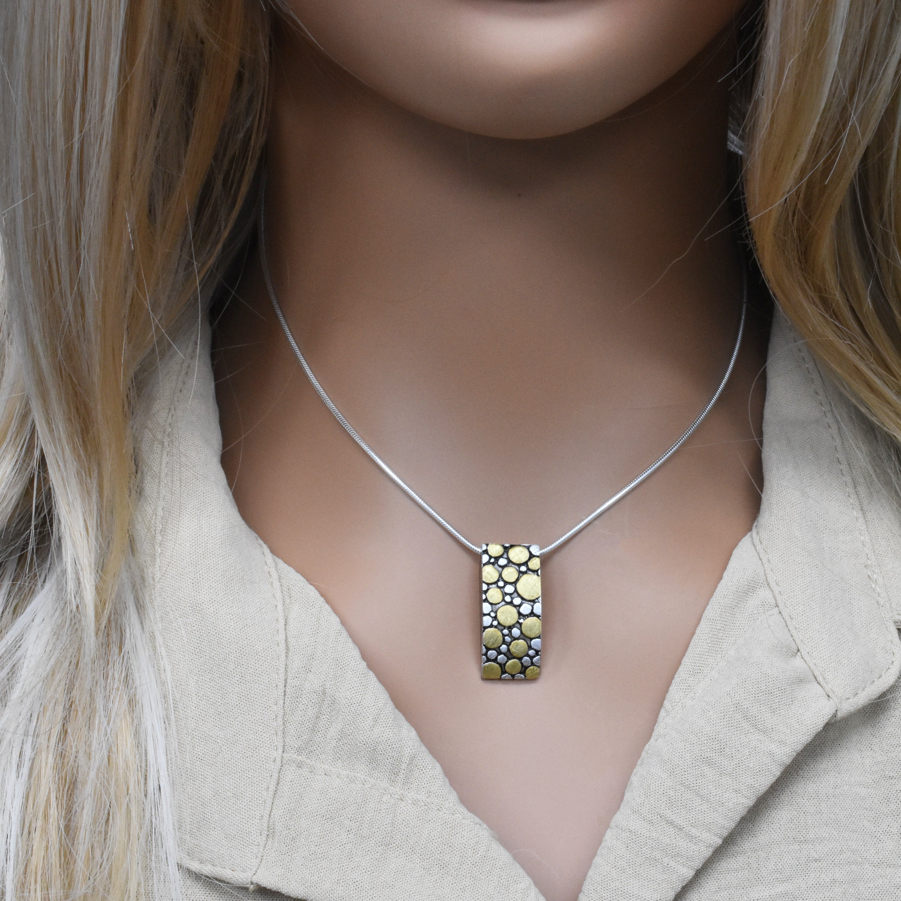 Clearance-Two-Tone 925 Sterling Silver Bar Circles Design Pendant Pendant - SPP00029BLK