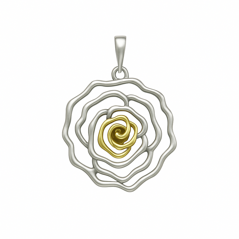 Liquidación - Colgante de plata de ley mate con diseño de flor en dos tonos - SPP00030