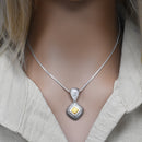 Clearance-Sterling Silver Matte Finish 2 Tone Stripped Diamond Shape Pendant -SPP00033