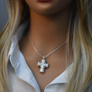 Clearance-Sterling Silver Matte Finish 2 Tone Double Sided Rock Cross -SPP00034