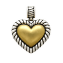 Clearance-Sterling Silver Matte Finish 2 Toned Rope Border Heart Pendant - SPP00020