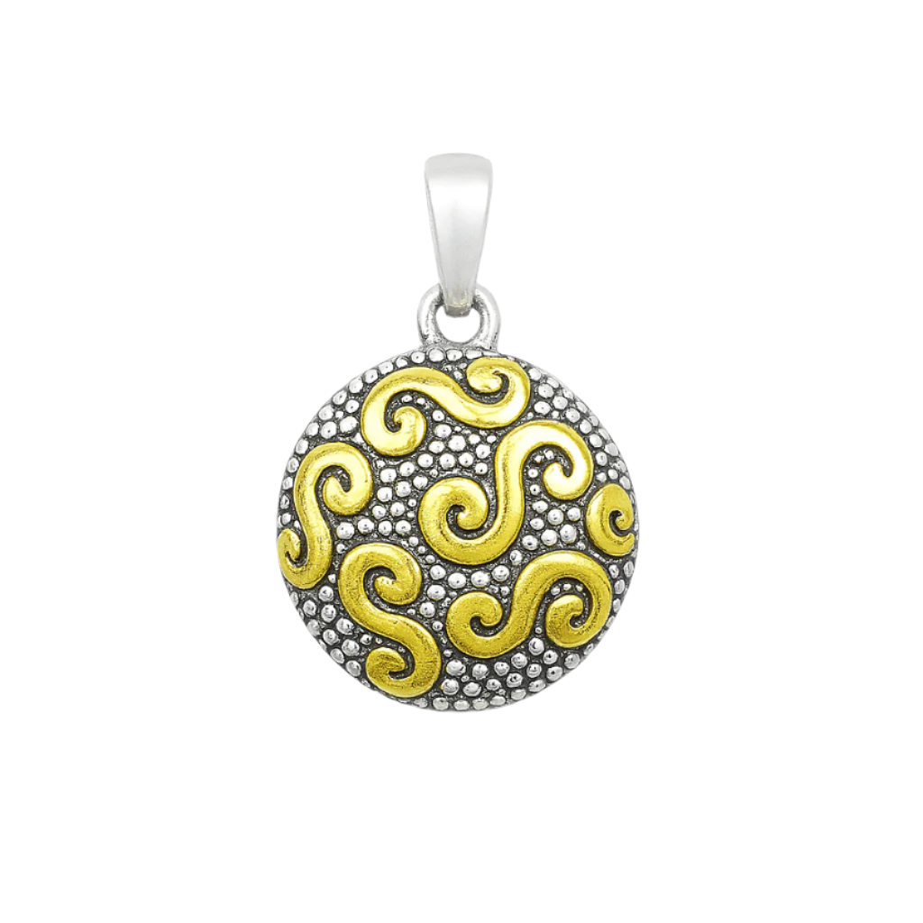 Clearance-Sterling Silver 2 Tone Beaded Swirl Dome Pendant - SPP00042