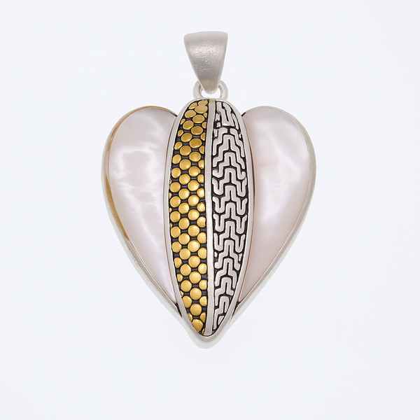 Clearance-Sterling Silver 2 Tone Mother of Pearl Heart Pendant - SPP00043