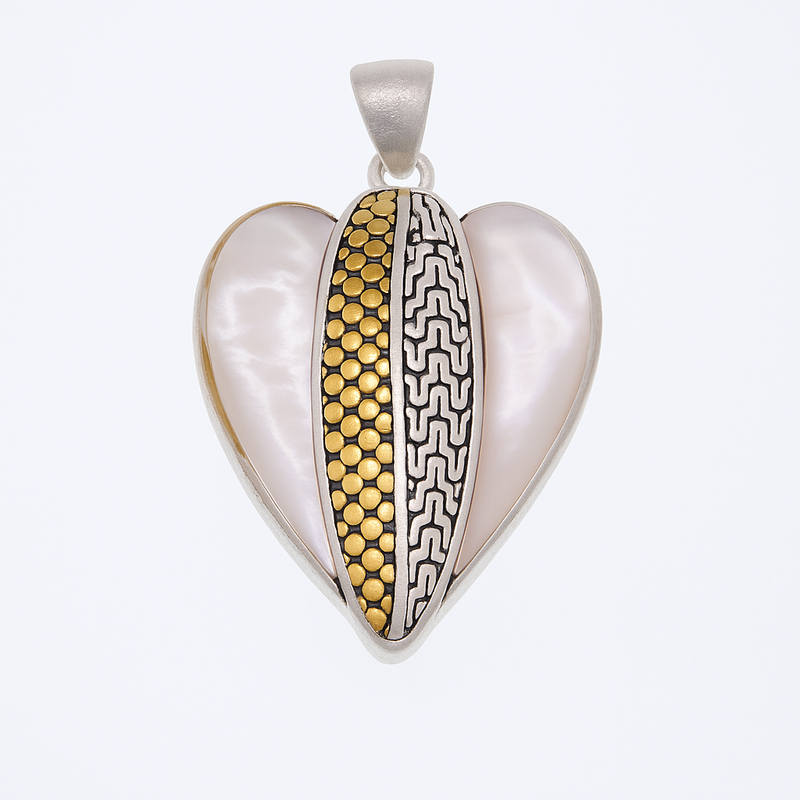 Clearance-Sterling Silver 2 Tone Mother of Pearl Heart Pendant - SPP00043