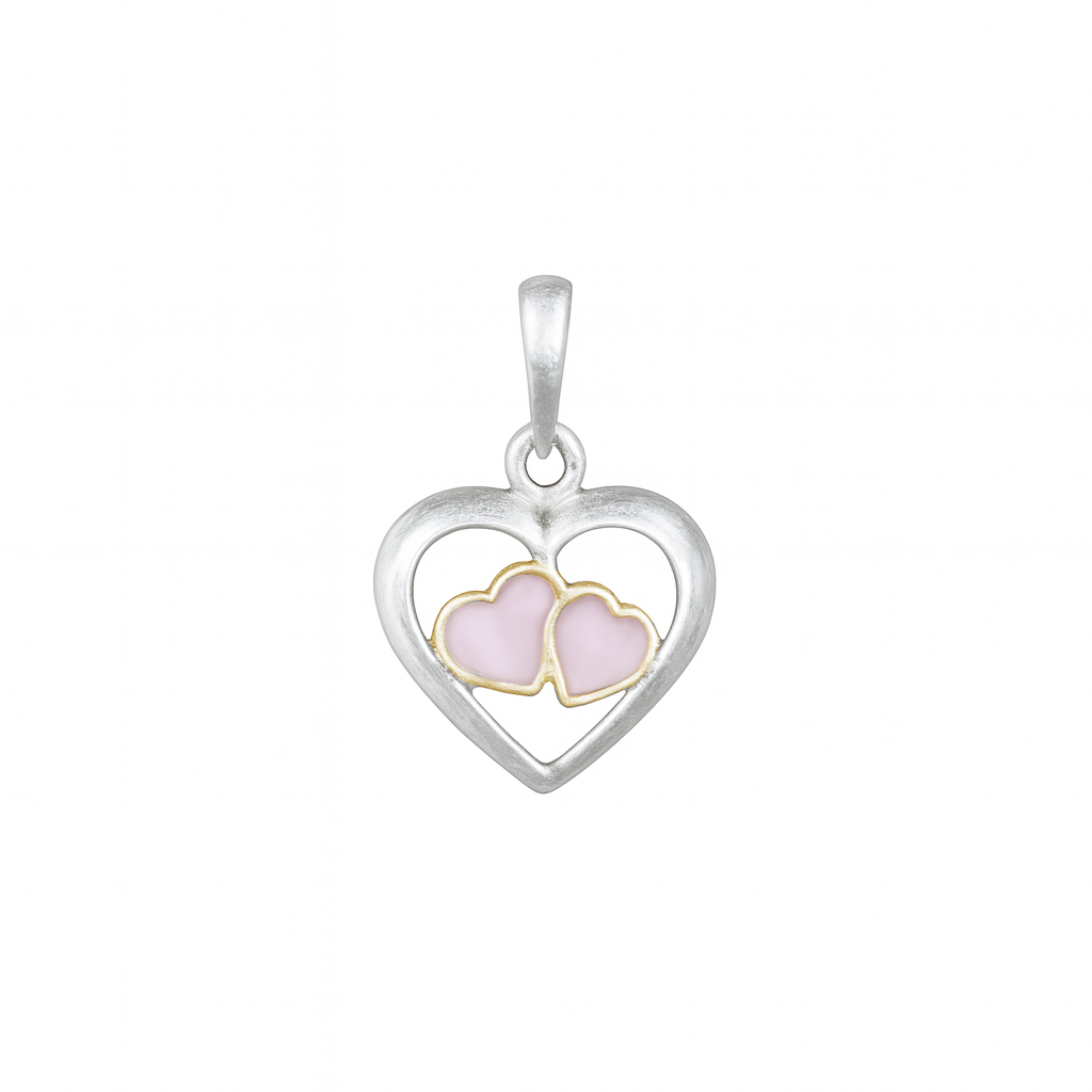 Clearance-Sterling Silver 2 Tone Pink Mother of Pearl Triple Heart Pendant - SPP00044