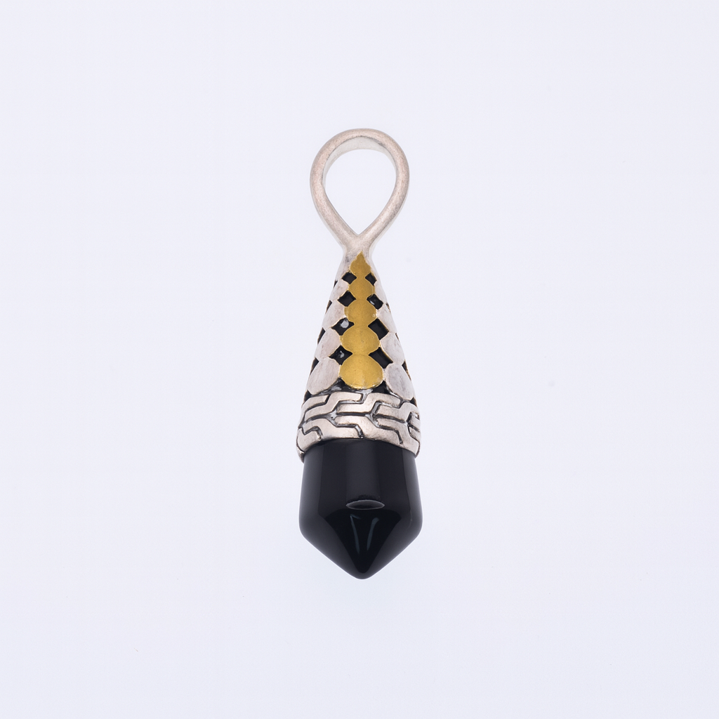 Clearance-Sterling Silver Two Tone Onyx Pendulum Pendant - SPP00049