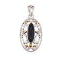 Clearance-Sterling Silver Two Tone And Onyx Oval Pendant - SPP00053