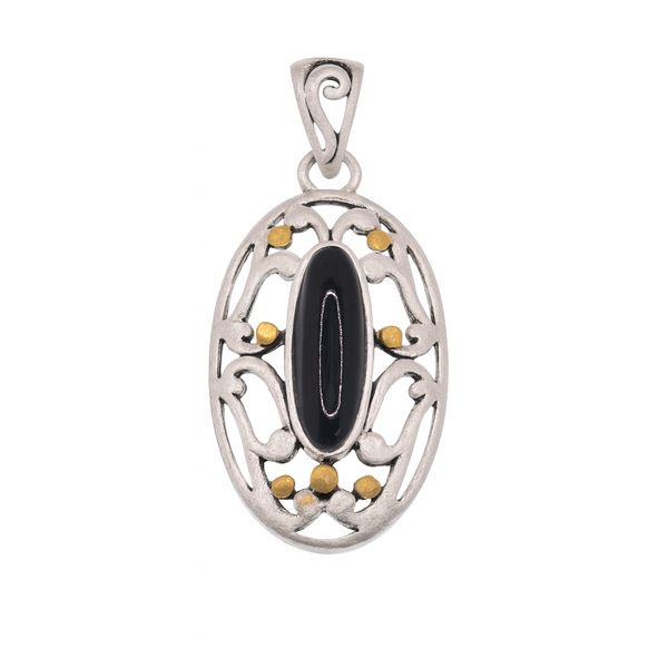 Liquidación - Colgante ovalado de plata de ley bicolor y ónix - SPP00053