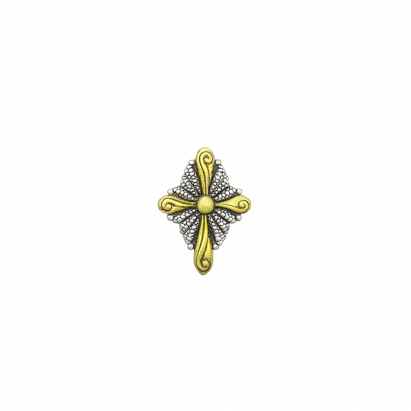 Clearance- Sterling Silver Two-Tone 925 Diamond-Shaped Pendant with Cross Design - SPP00059