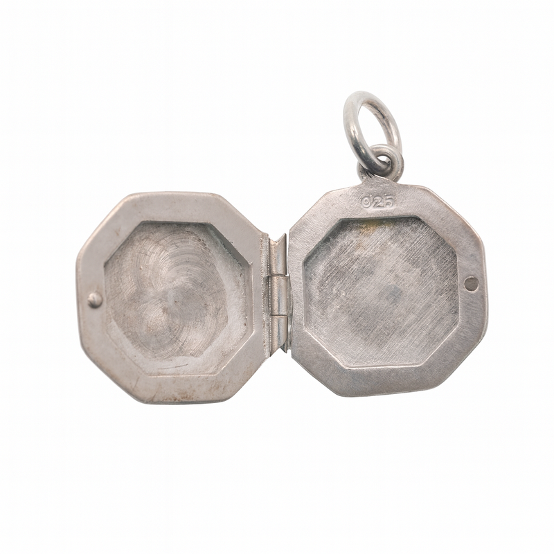 925 Sterling Silver High Polished Octagon Filigree Locket Pendant- SPP00066