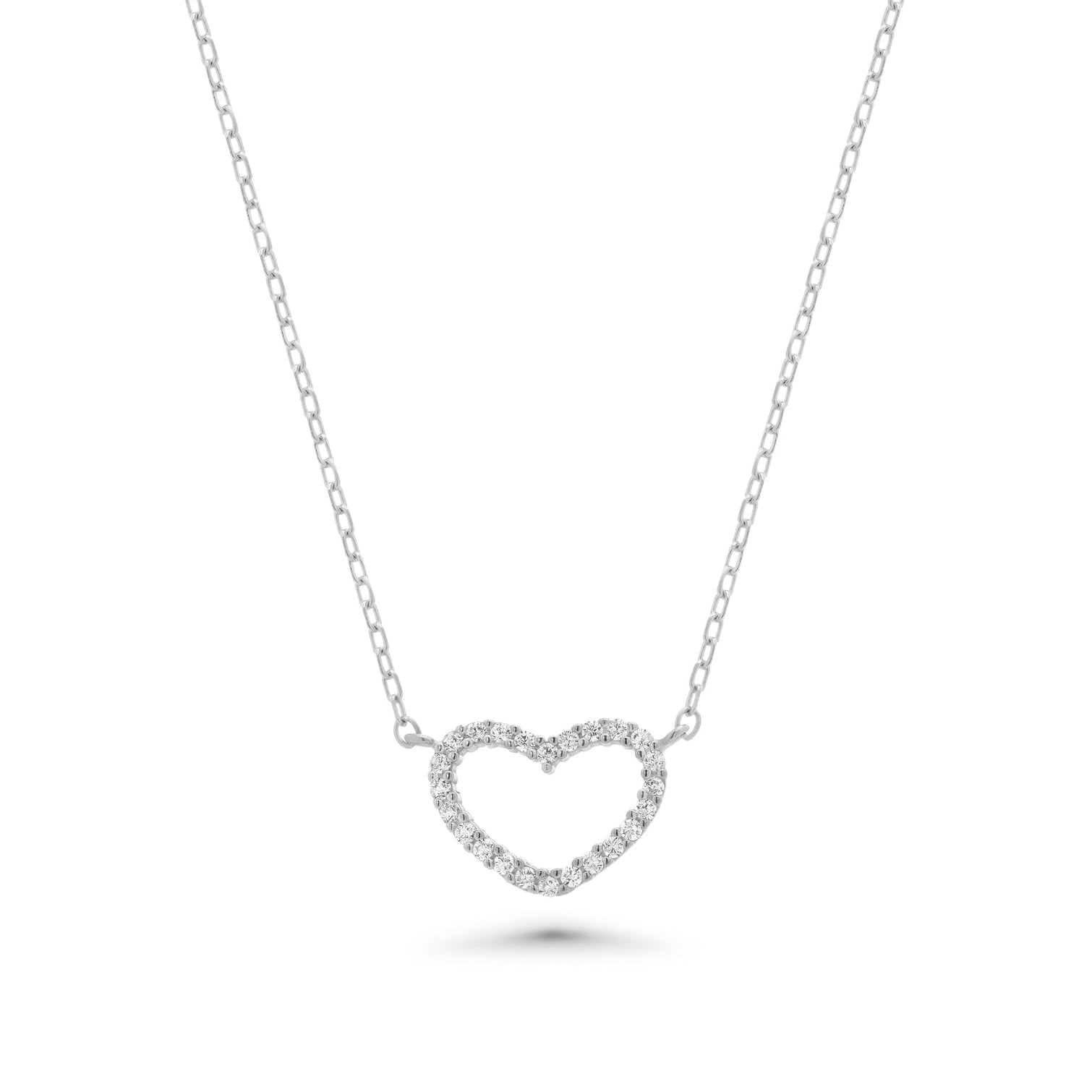 Rhodium Plated 925 Sterling Silver CZ Heart Outline Pendant - SPP00080