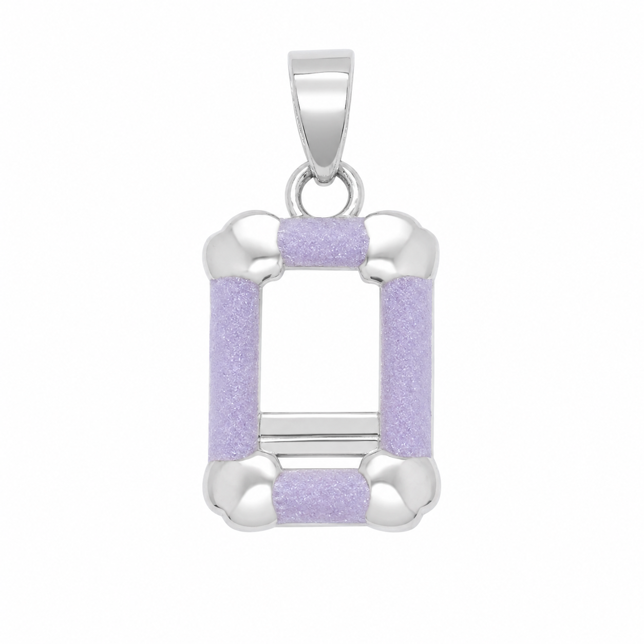 Rhodium Plated 925 Silver Dainty Purple Glitter Enamel Picture Frame Charm Pendant - SPP00083