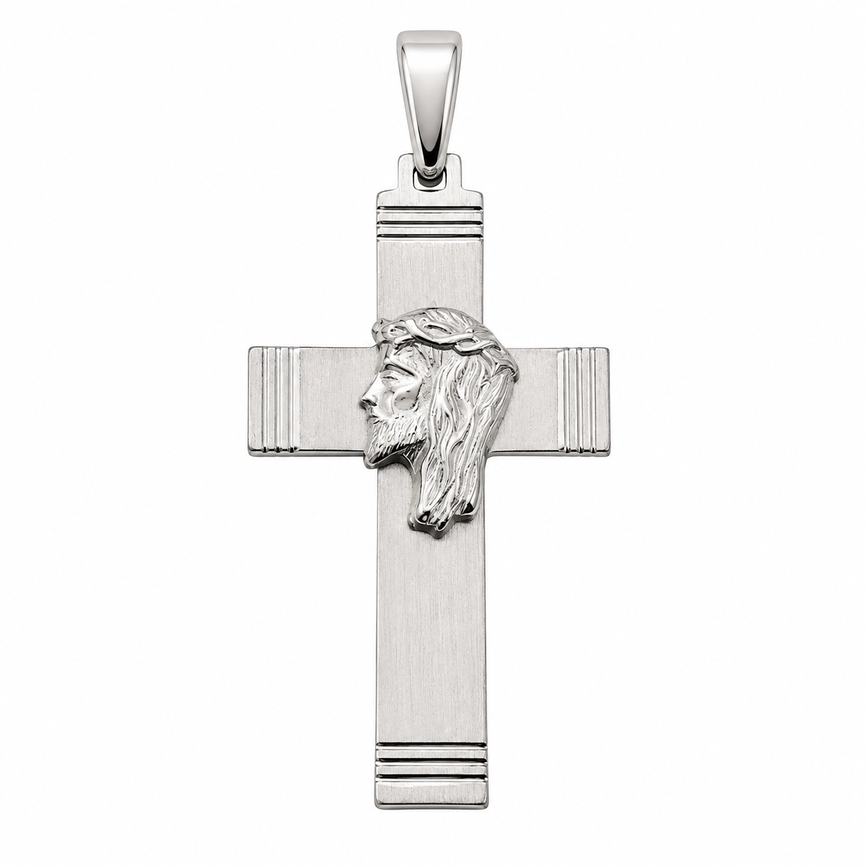 925 Silver Jesus Head Matte Cross Pendant- SPP00092