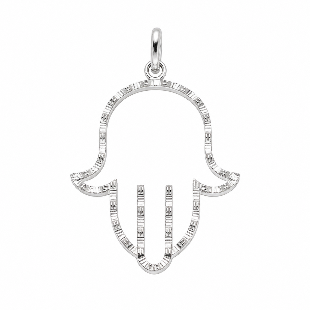 925 Silver Large Textured Hamsa Cutout Pendant- SPP00096