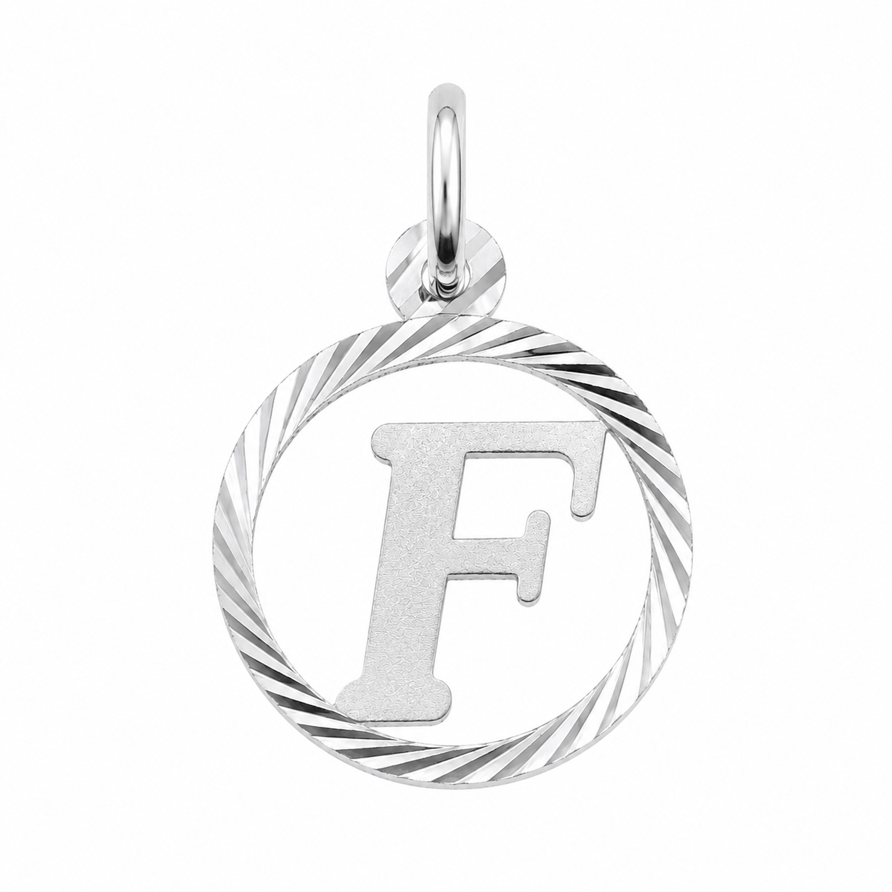 High polished 925 Silver Diamond Cut Circle Initial Charm Pendant-SPP00098