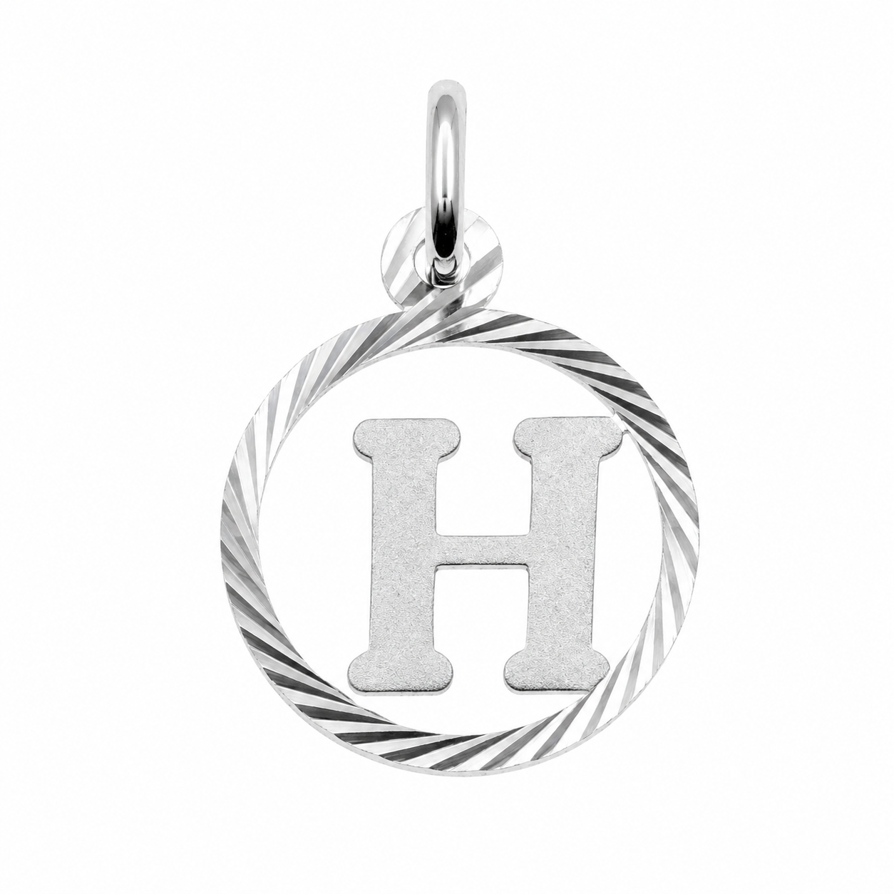 High polished 925 Silver Diamond Cut Circle Initial Charm Pendant-SPP00098