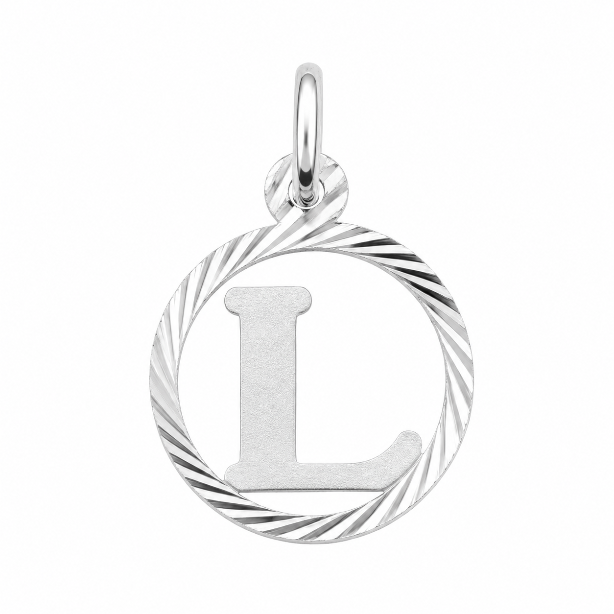 High polished 925 Silver Diamond Cut Circle Initial Charm Pendant-SPP00098