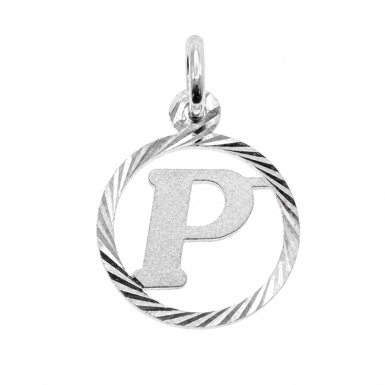 High polished 925 Silver Diamond Cut Circle Initial Charm Pendant-SPP00098