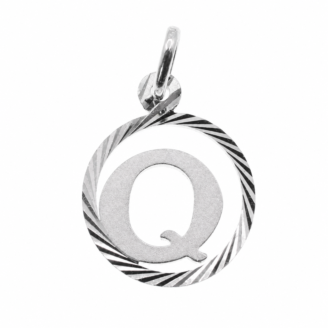 High polished 925 Silver Diamond Cut Circle Initial Charm Pendant-SPP00098