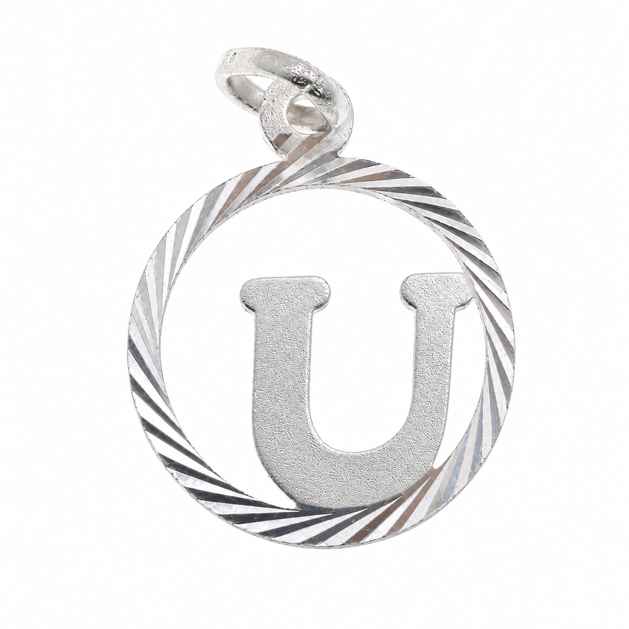 High polished 925 Silver Diamond Cut Circle Initial Charm Pendant-SPP00098