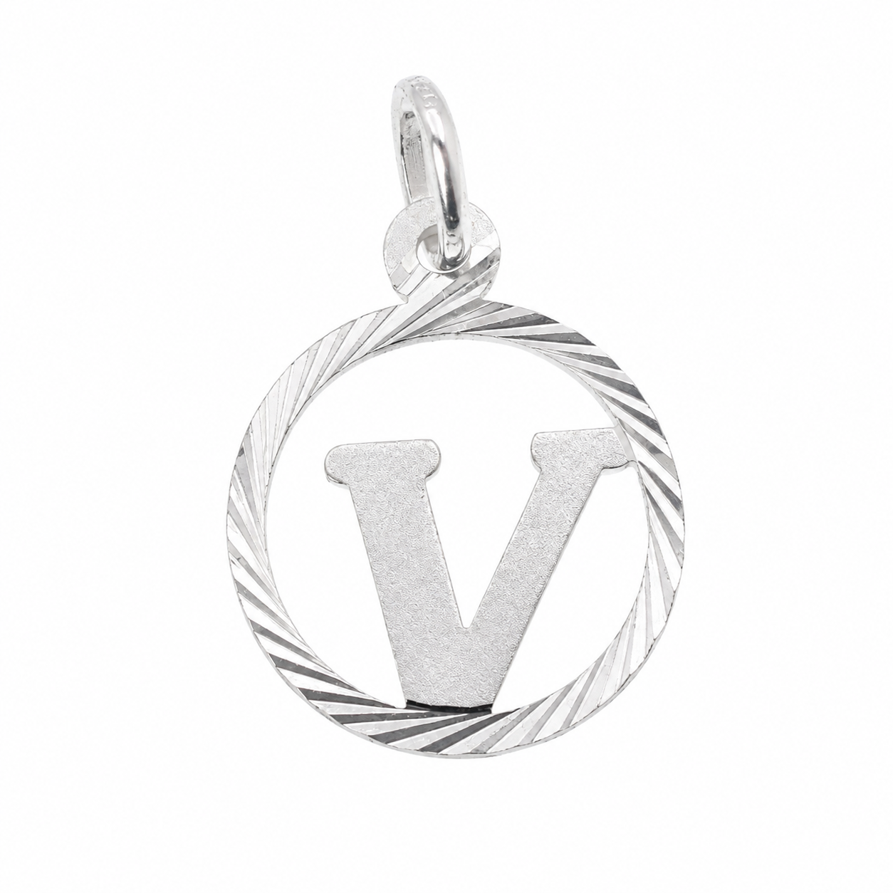 High polished 925 Silver Diamond Cut Circle Initial Charm Pendant-SPP00098