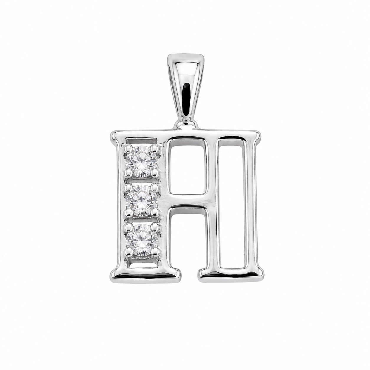 Rhodium Plated 925 Sterling Silver CZ Initial Charm Pendant-SPP00099