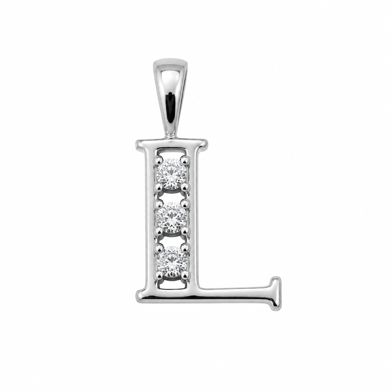 Rhodium Plated 925 Sterling Silver CZ Initial Charm Pendant-SPP00099