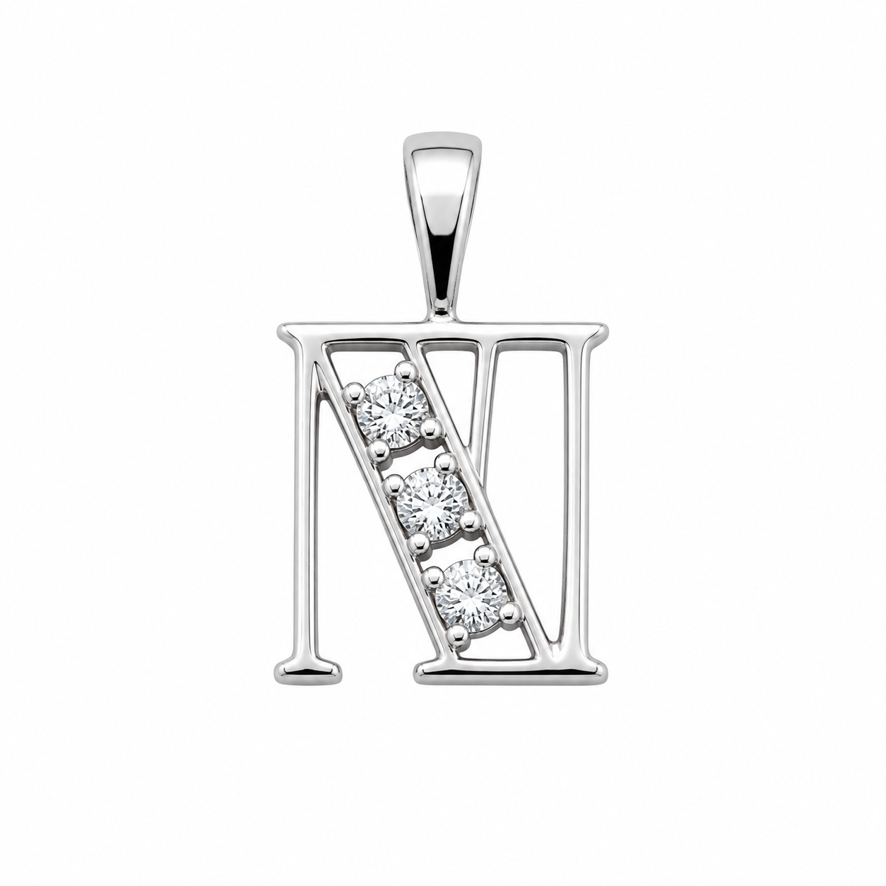 Rhodium Plated 925 Sterling Silver CZ Initial Charm Pendant-SPP00099