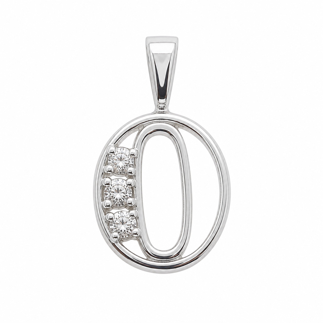 Rhodium Plated 925 Sterling Silver CZ Initial Charm Pendant-SPP00099