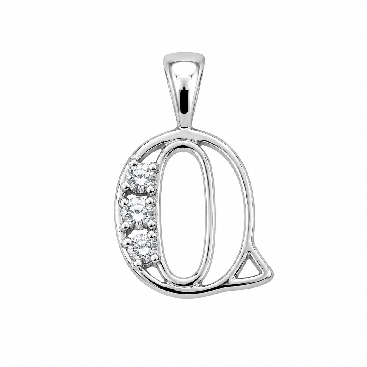 Rhodium Plated 925 Sterling Silver CZ Initial Charm Pendant-SPP00099