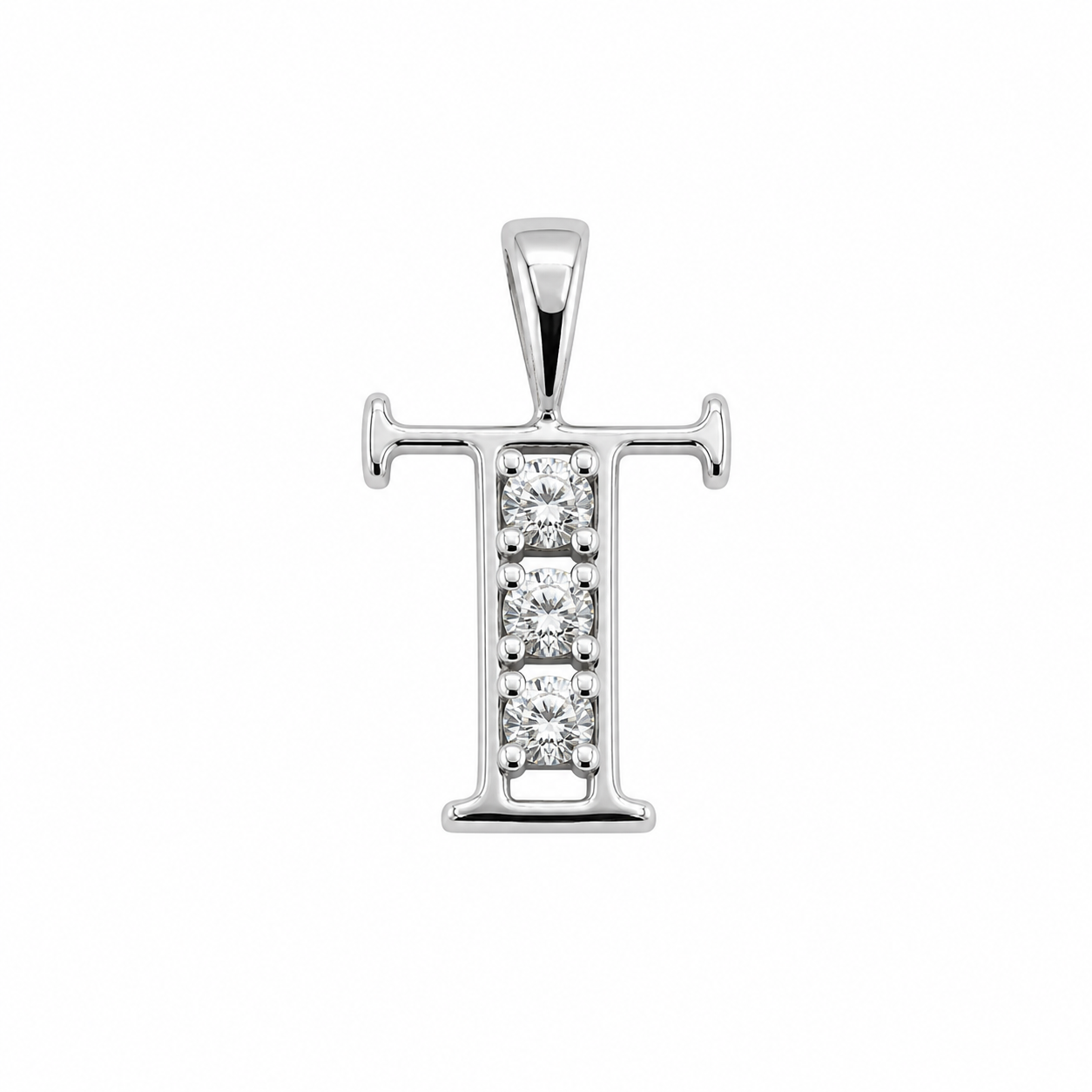 Rhodium Plated 925 Sterling Silver CZ Initial Charm Pendant-SPP00099