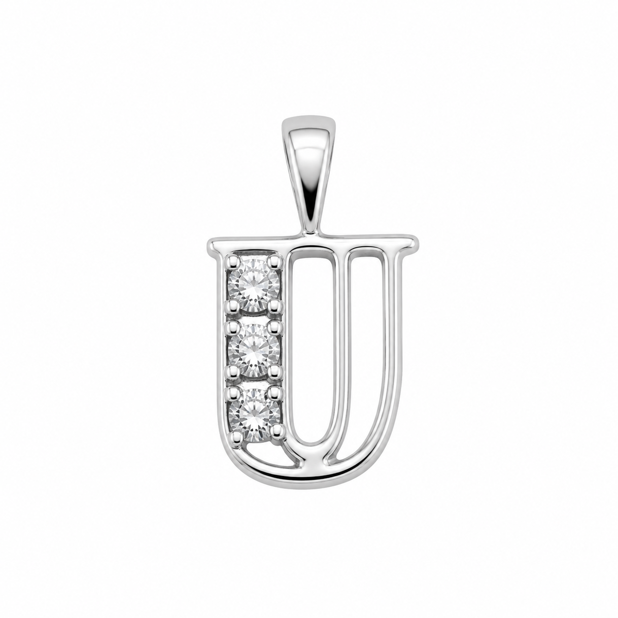 Rhodium Plated 925 Sterling Silver CZ Initial Charm Pendant-SPP00099