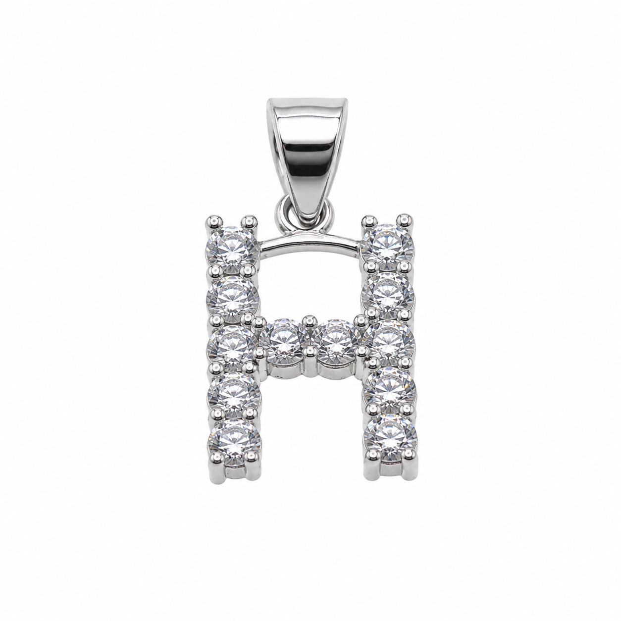 Rhodium Plated 925 Sterling Silver CZ Initial Charm Pendant-SPP00100