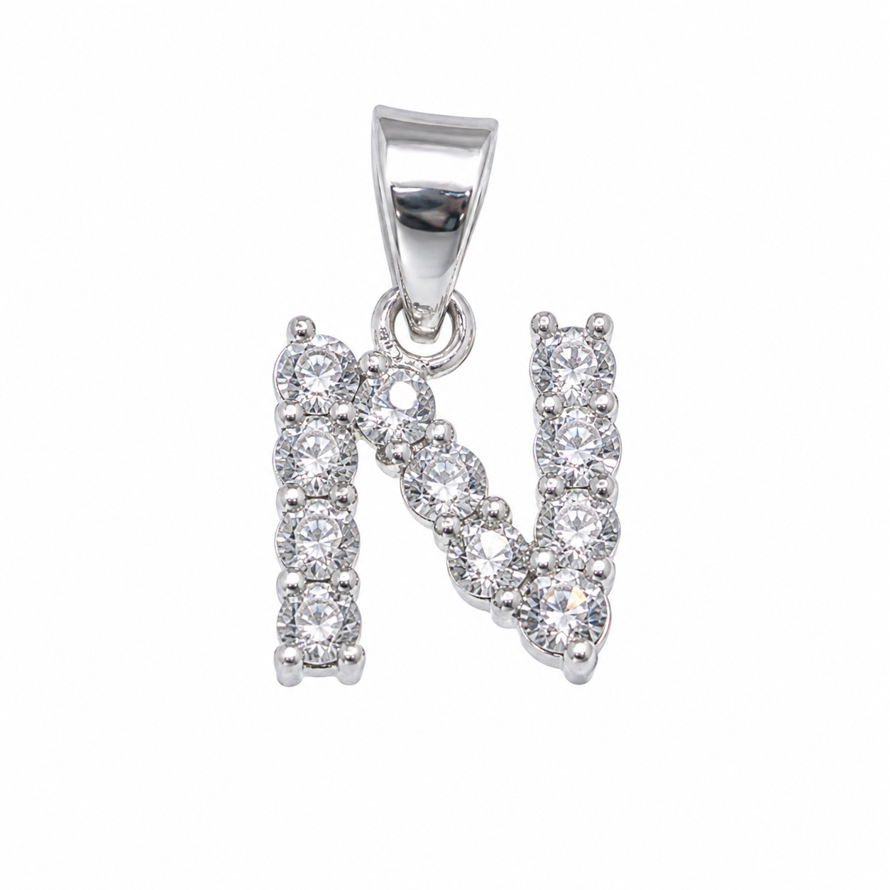 Rhodium Plated 925 Sterling Silver CZ Initial Charm Pendant-SPP00100