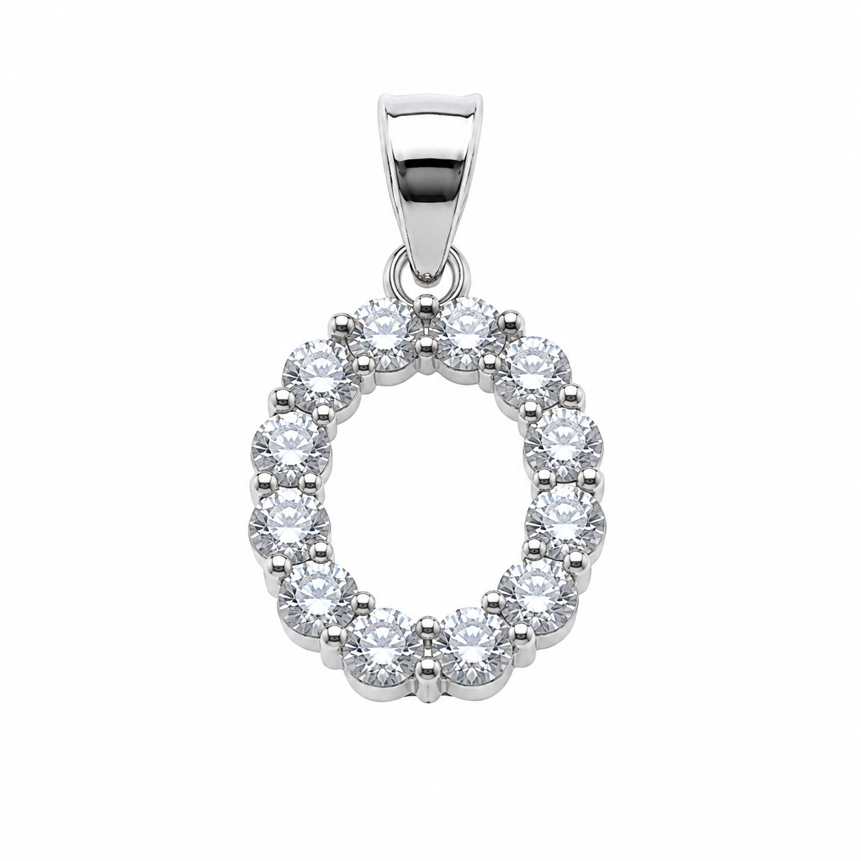Rhodium Plated 925 Sterling Silver CZ Initial Charm Pendant-SPP00100