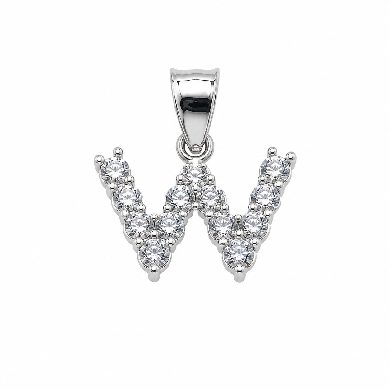 Rhodium Plated 925 Sterling Silver CZ Initial Charm Pendant-SPP00100