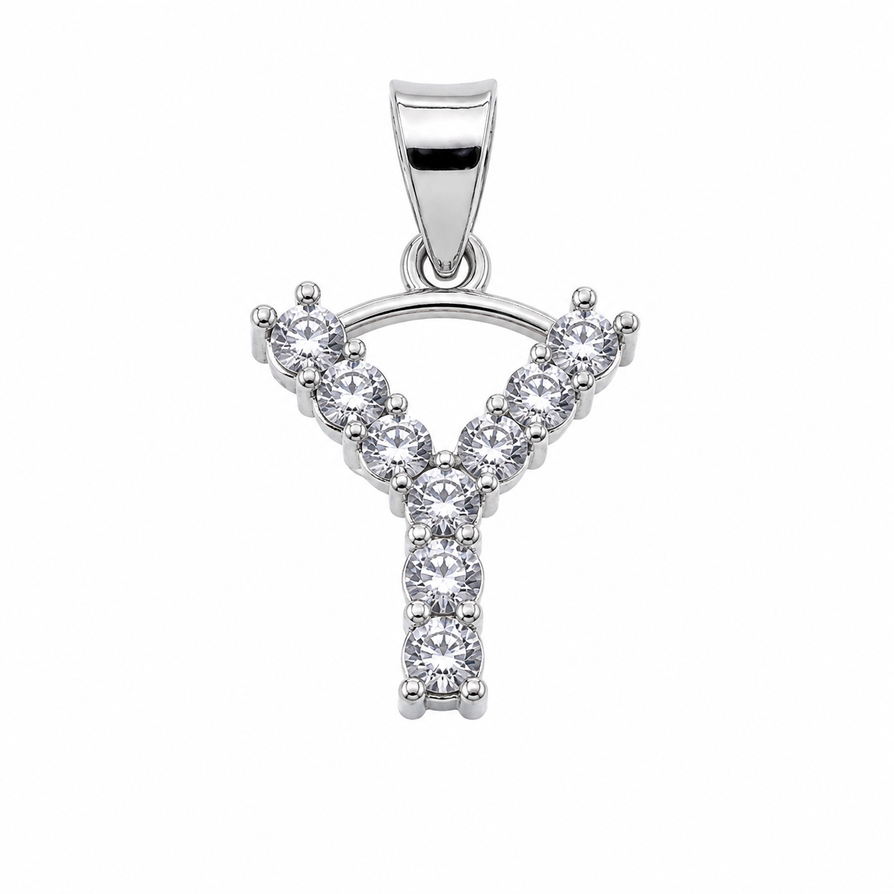 Rhodium Plated 925 Sterling Silver CZ Initial Charm Pendant-SPP00100