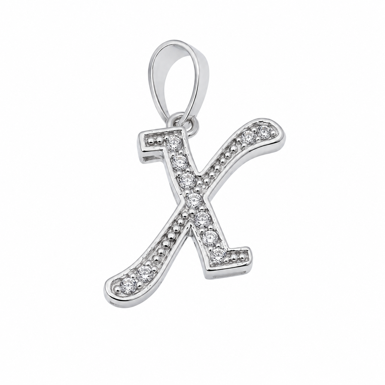 Rhodium Plated 925 Sterling Silver Cursive CZ  Initial Charm Pendant-SPP00101