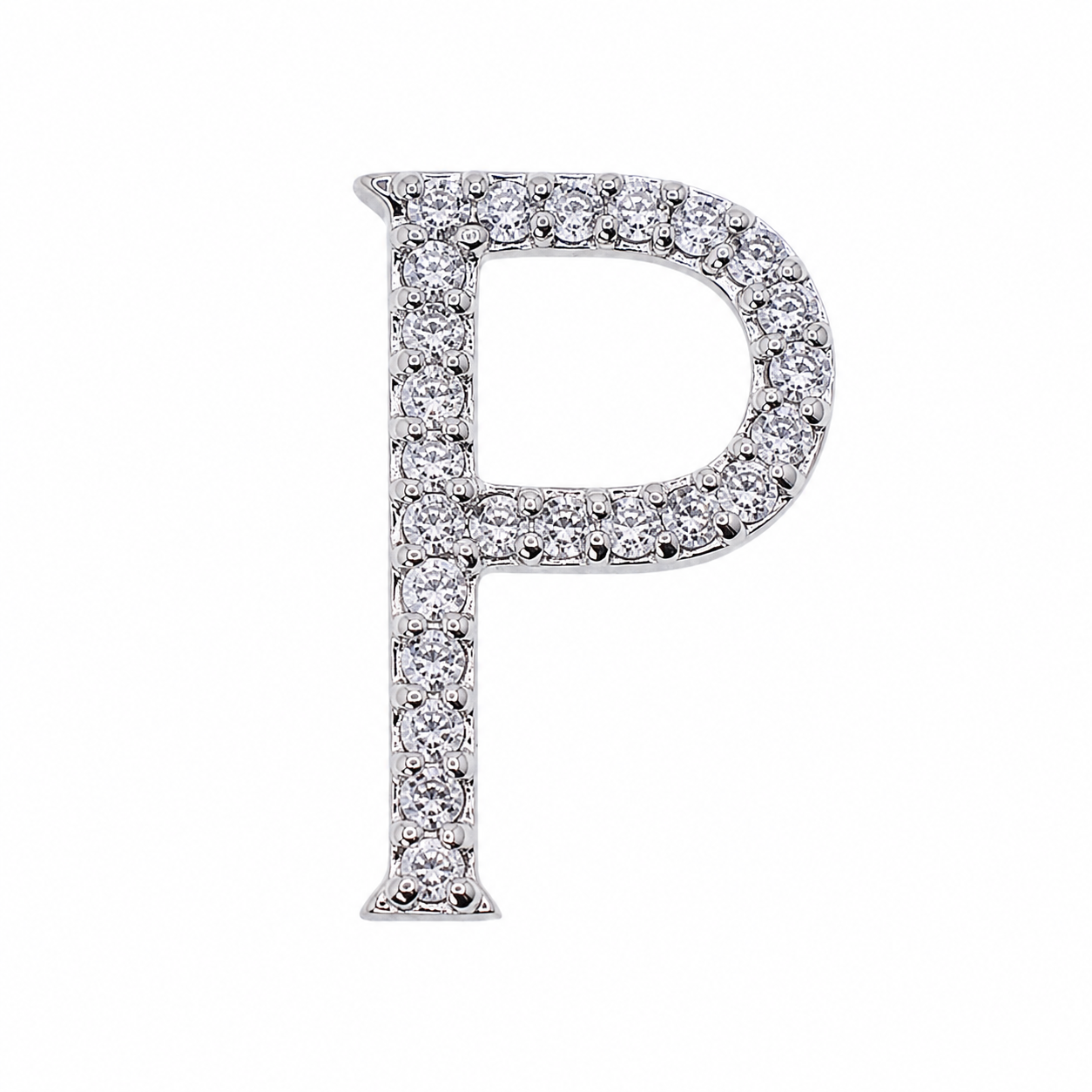 Rhodium Plated 925 Sterling Silver Bold CZ Initial Charm Pendant-SPP00102