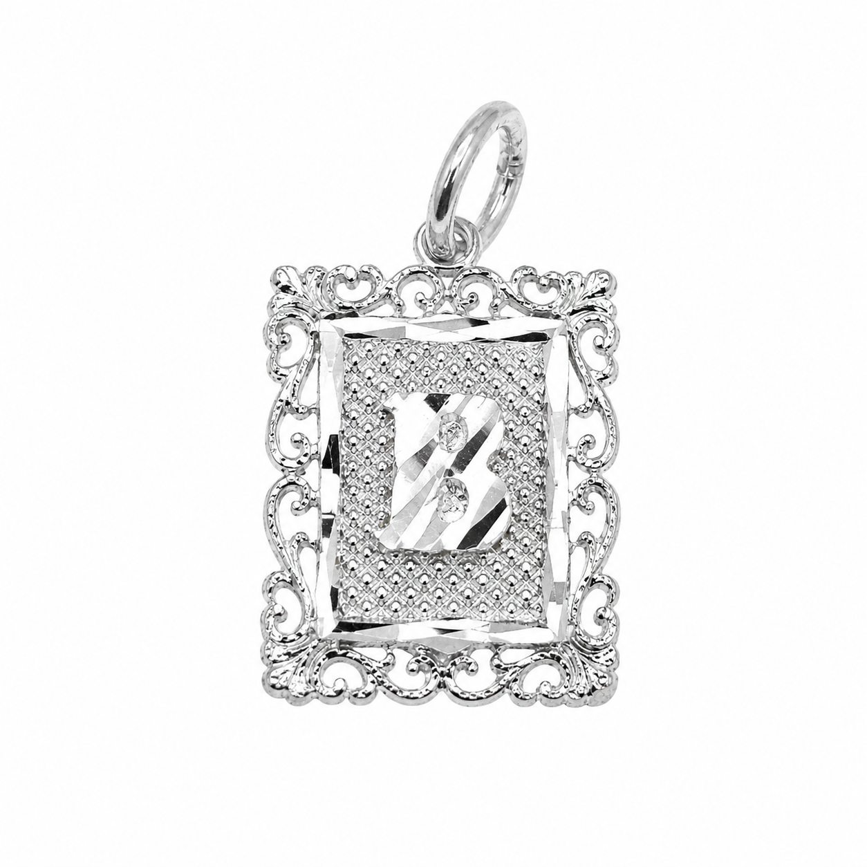 925 Sterling Silver DC Framed Initial Charm Pendant -SPP00103