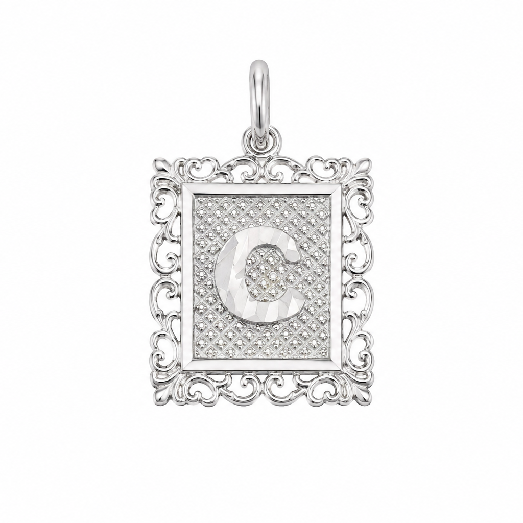 925 Sterling Silver DC Framed Initial Charm Pendant -SPP00103