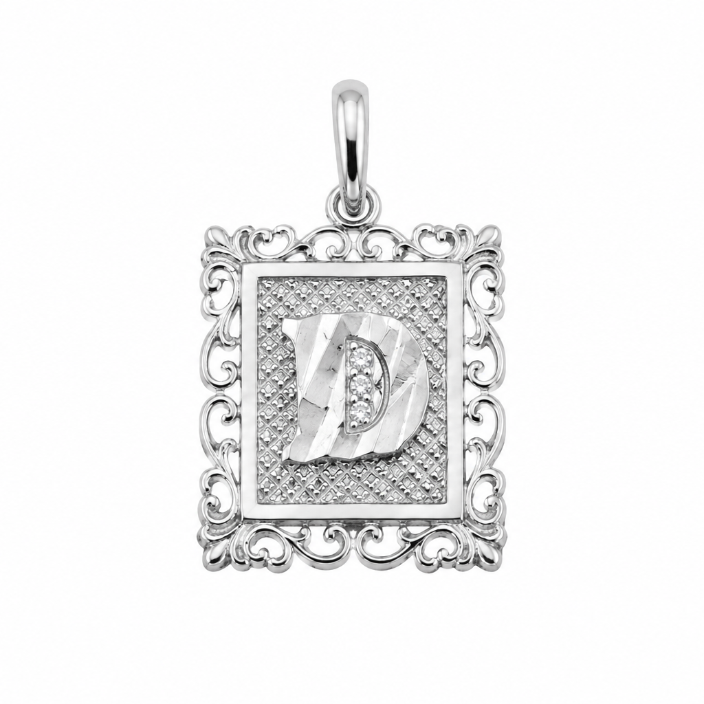 925 Sterling Silver DC Framed Initial Charm Pendant -SPP00103