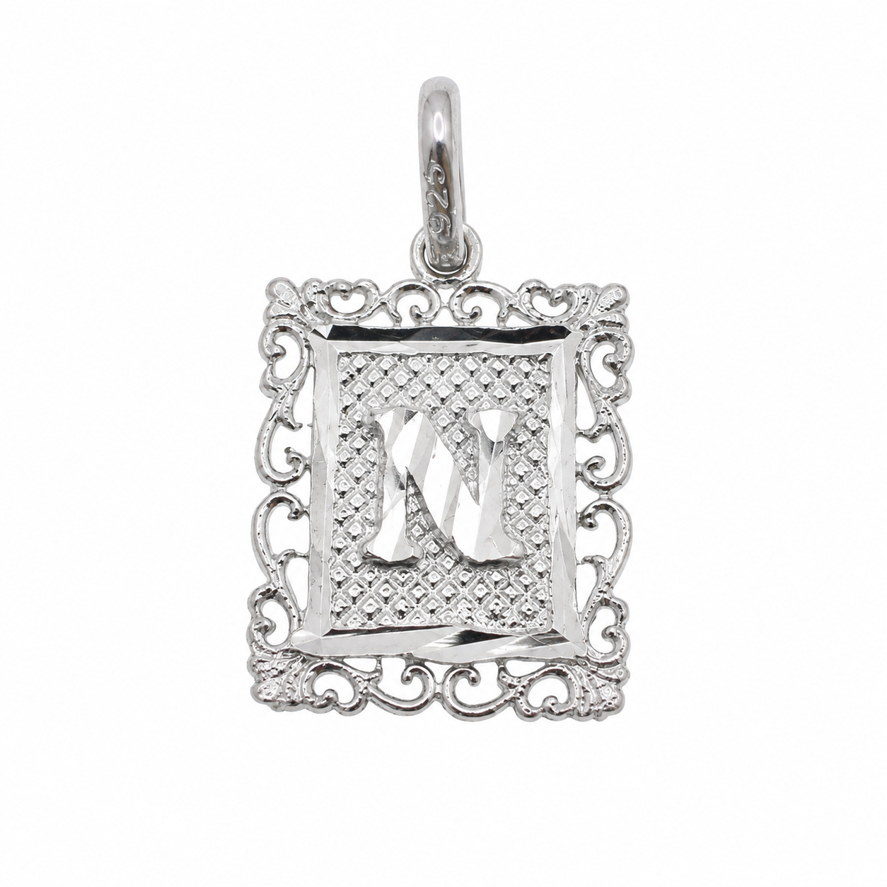 925 Sterling Silver DC Framed Initial Charm Pendant -SPP00103