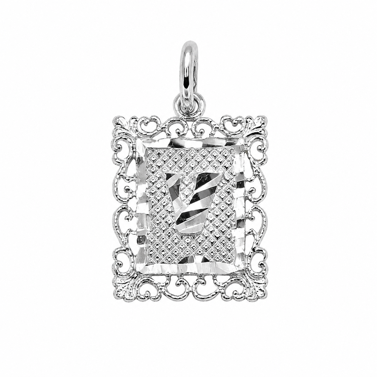 925 Sterling Silver DC Framed Initial Charm Pendant -SPP00103